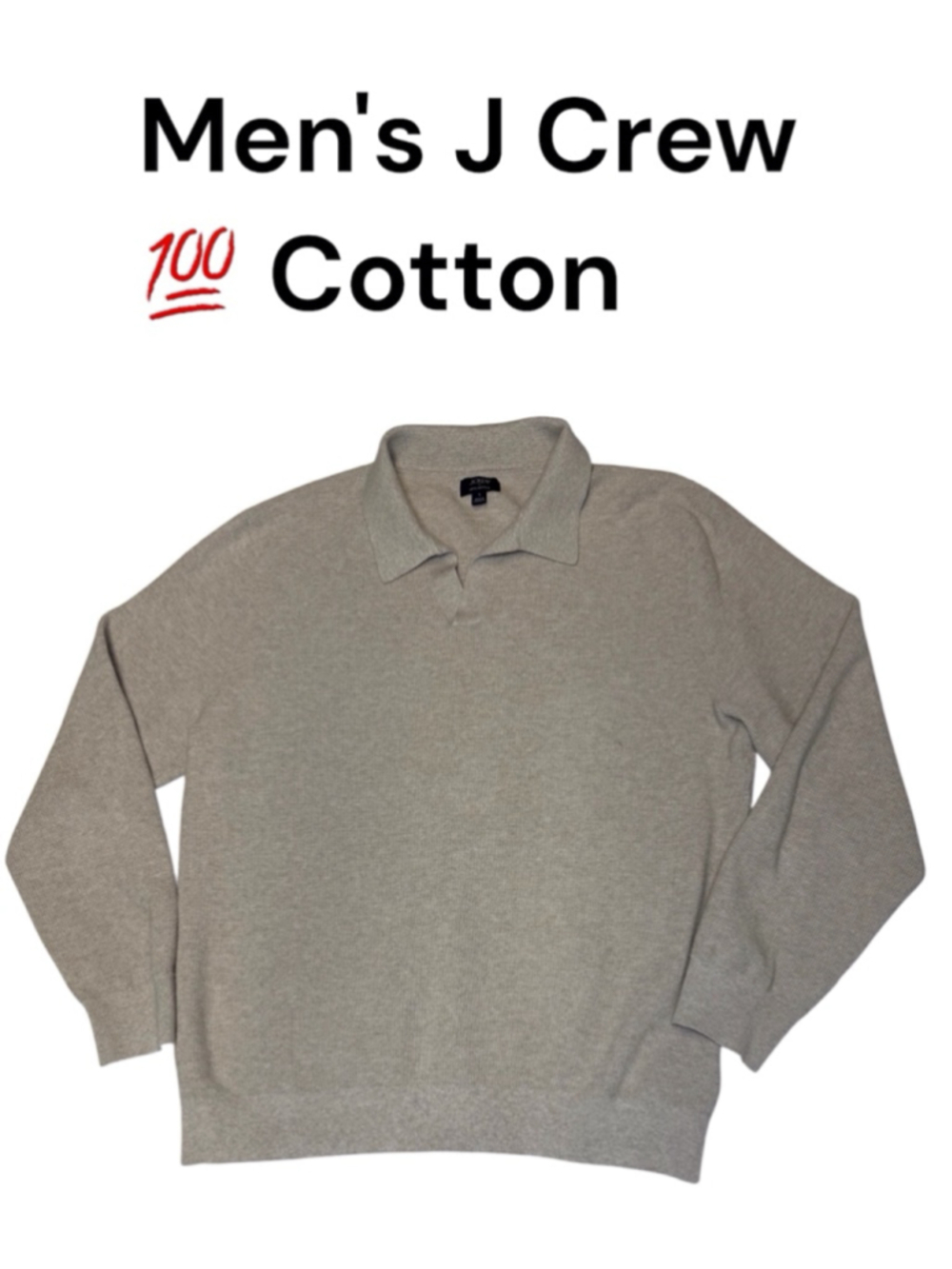 J Crew Men's Neutral Cotton Waffle Johnny-Collar Sweater-Polo Large